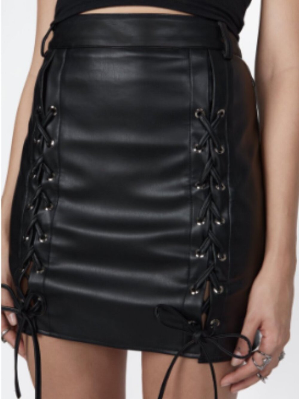 Mary Wyatt Selene Faux-Leather Lace Up Skirt
